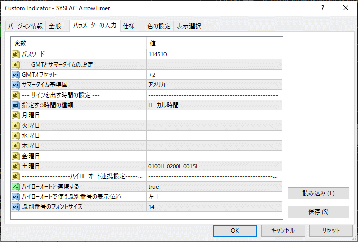 インジケーター設定